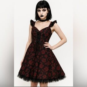 Hearts & Rose London cool dress lace up front red and black
